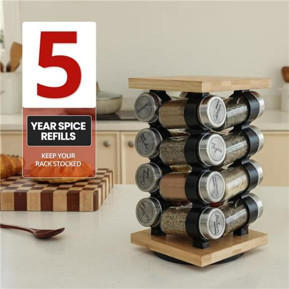 Rotating spice rack with 16 jars pre filled spices countertop organizer carousel - Picture 6 of 8